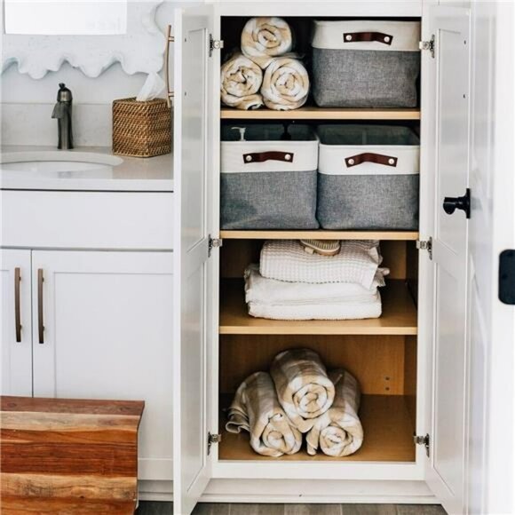 Large Fabric Storage Bins 3 Pack Closet Organizer Baskets for Shelves Linen - Picture 6 of 7